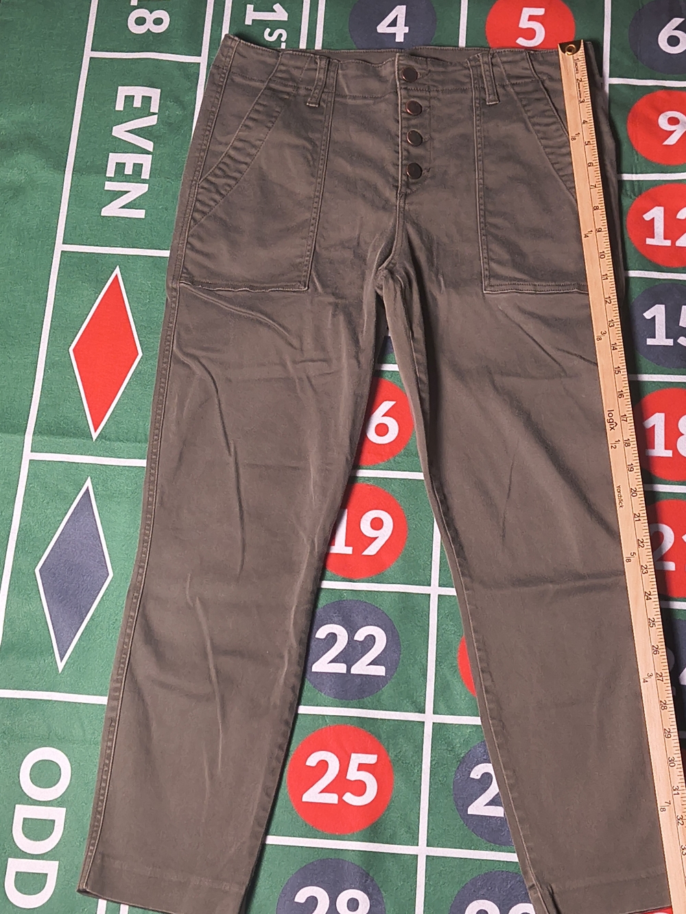 Level 99 Anthropologie Coated Skinny Pants Size 31 Dark Olive Black - Picture 3 of 12